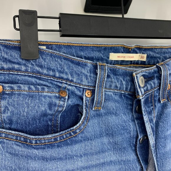 Levis Jeans Wedgie Straight Button Fly Blue Denim High Rise Cotton - Picture 6 of 13